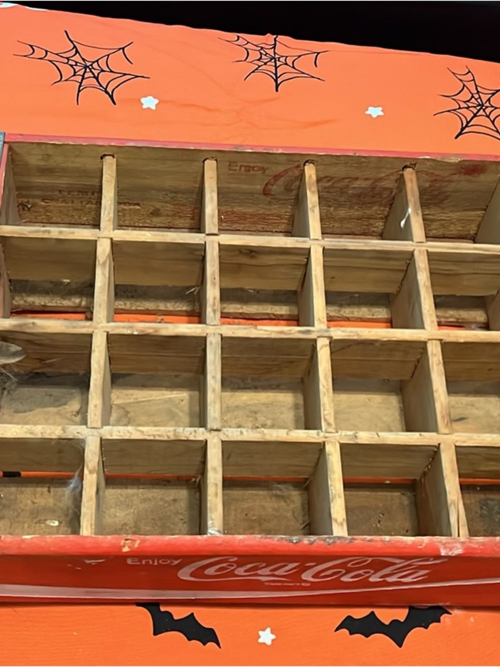 Coca Cola Orange Wooden Bottle Grid Display